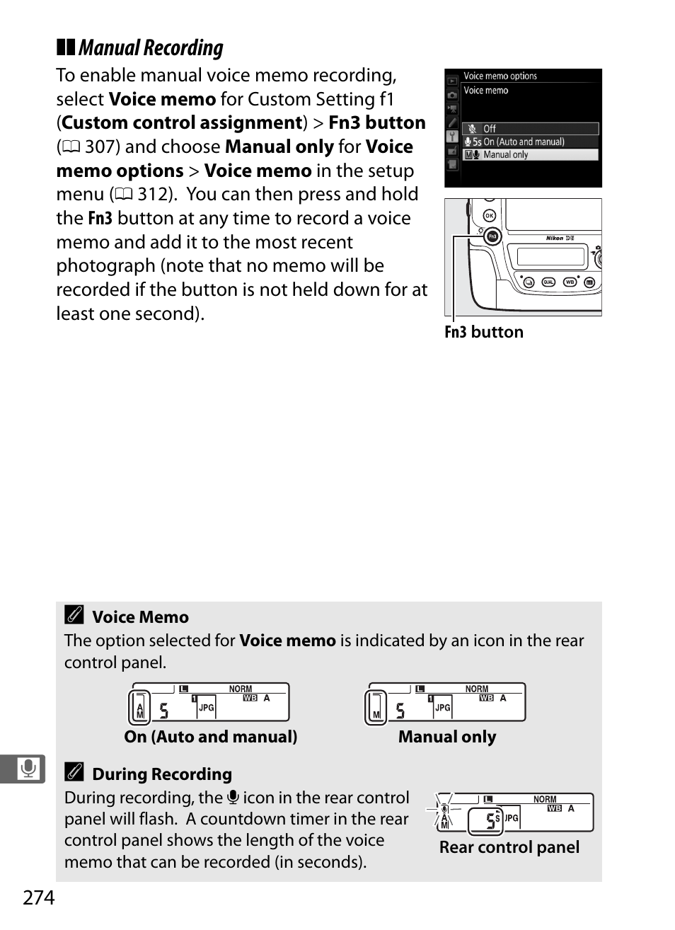 Manual recording | Nikon D5 User Manual | Page 296 / 424
