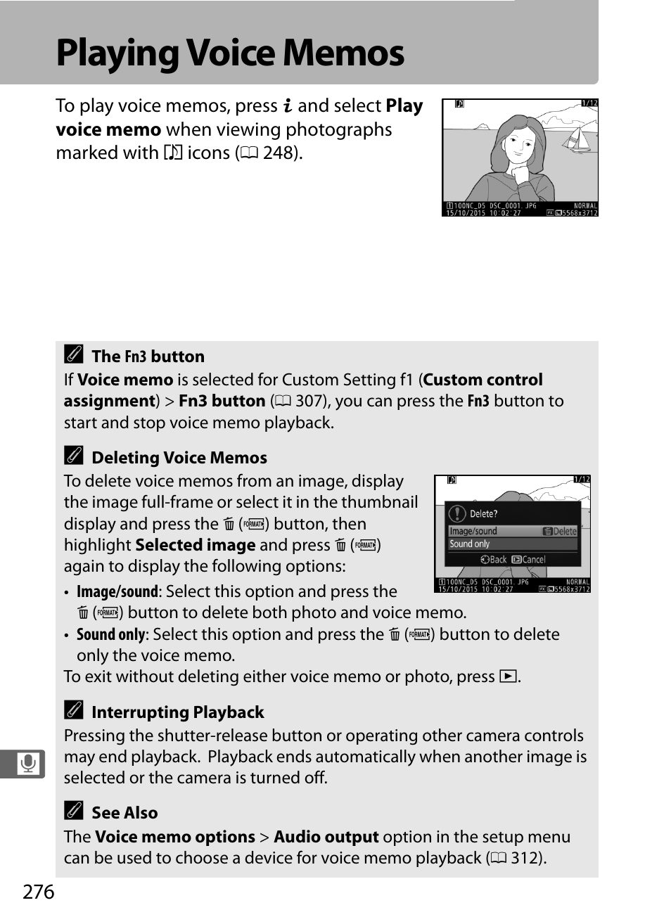 Playing voice memos, Memo | Nikon D5 User Manual | Page 298 / 424