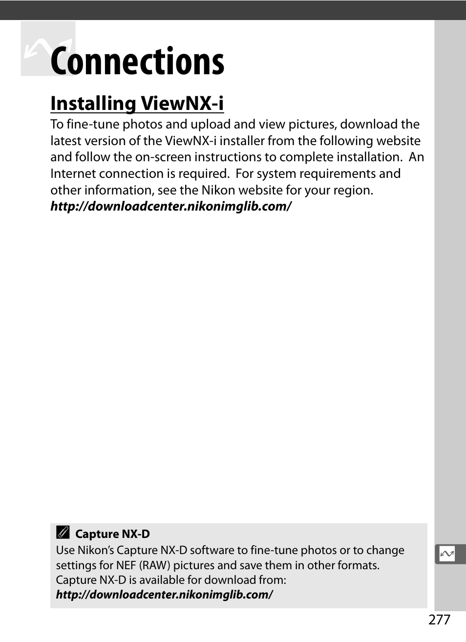 Connections, Installing viewnx-i | Nikon D5 User Manual | Page 299 / 424