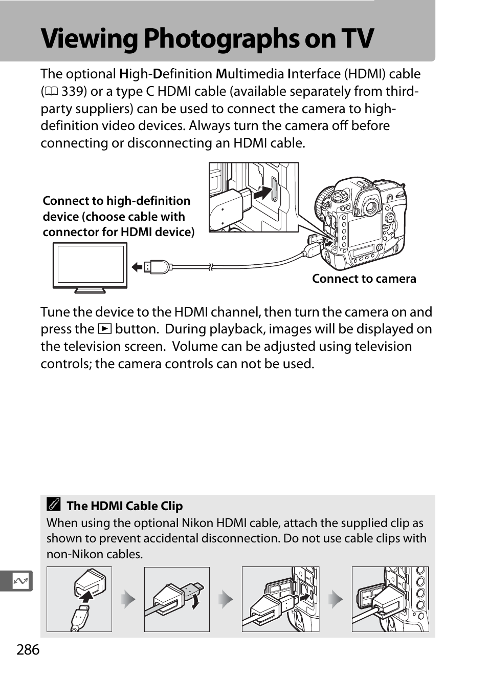 Viewing photographs on tv | Nikon D5 User Manual | Page 308 / 424