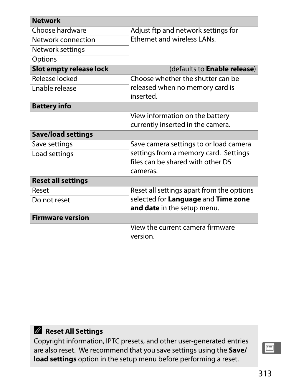 0 313) displa | Nikon D5 User Manual | Page 335 / 424