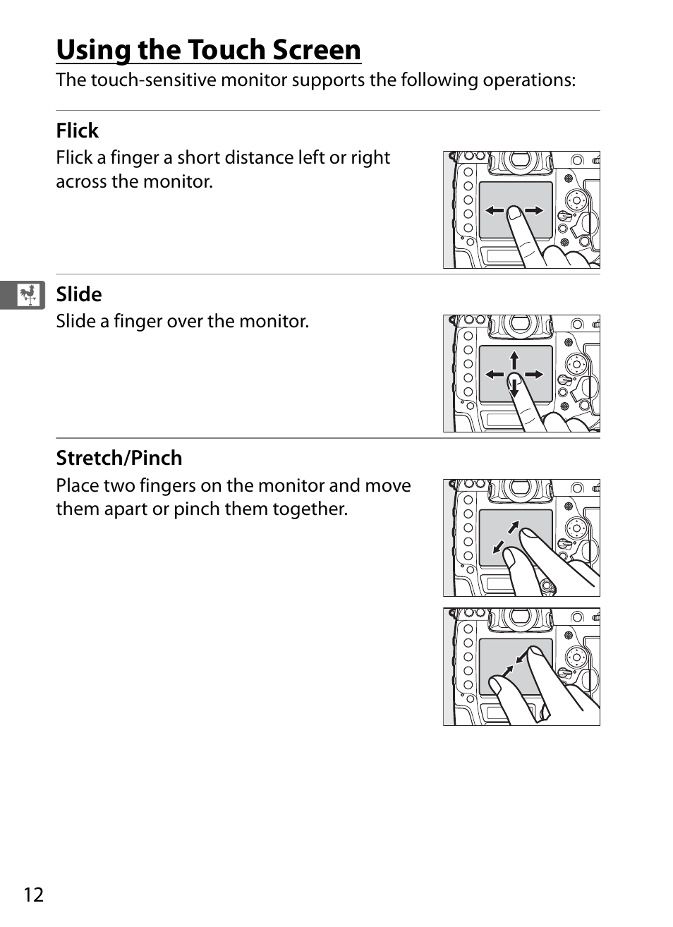 Using the touch screen | Nikon D5 User Manual | Page 34 / 424