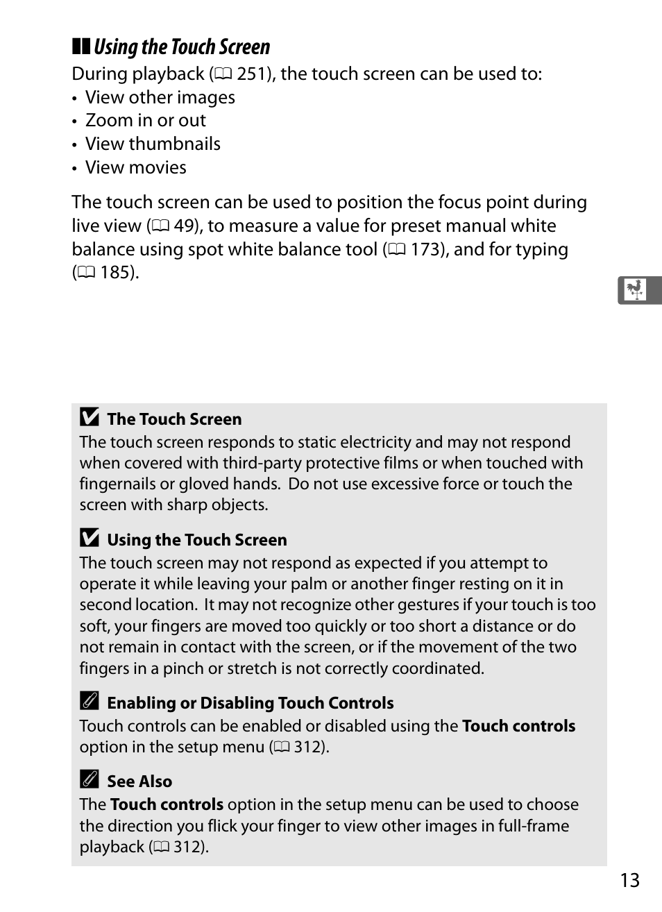 Using the touch screen | Nikon D5 User Manual | Page 35 / 424
