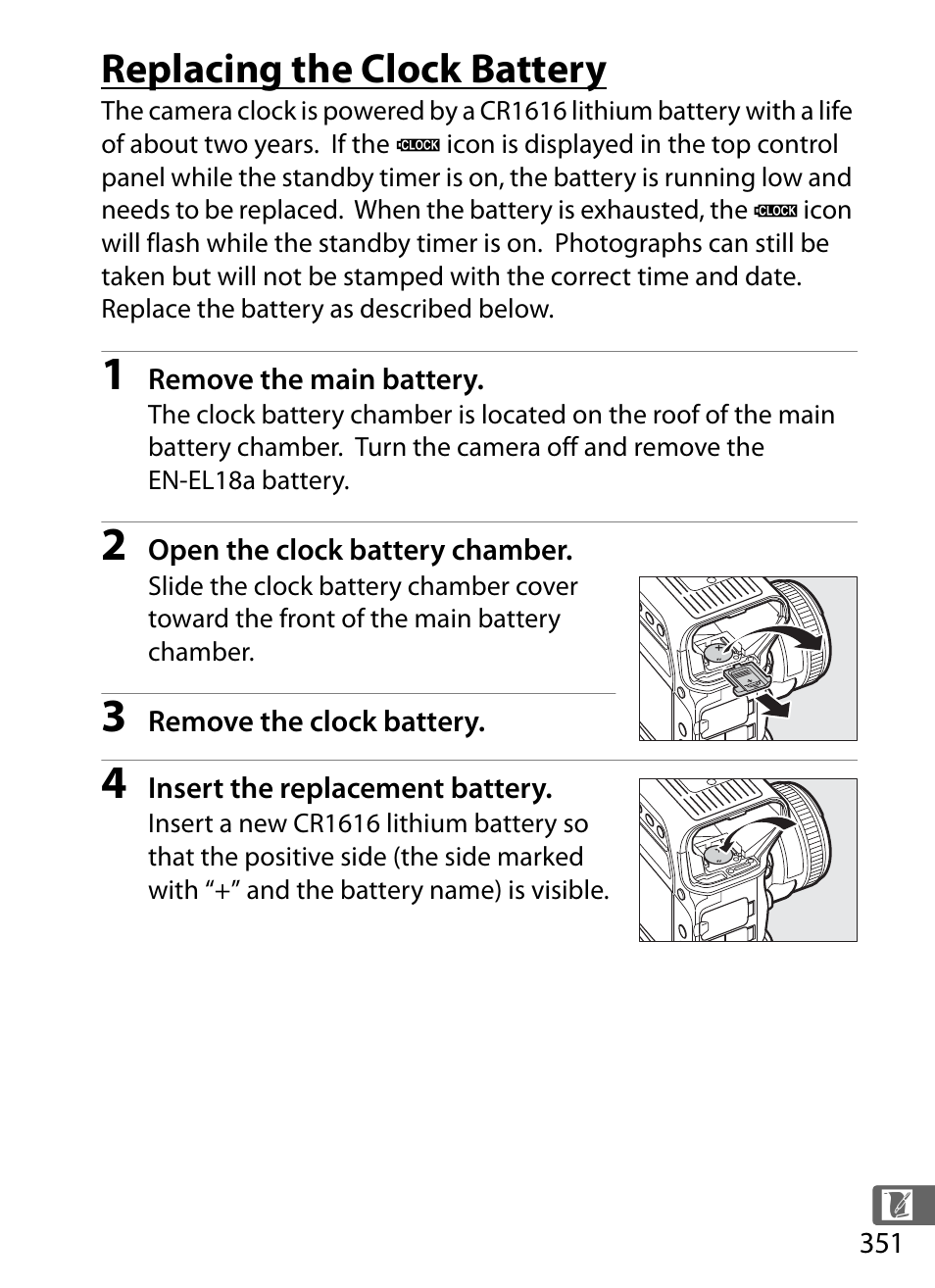 Replacing the clock battery | Nikon D5 User Manual | Page 373 / 424