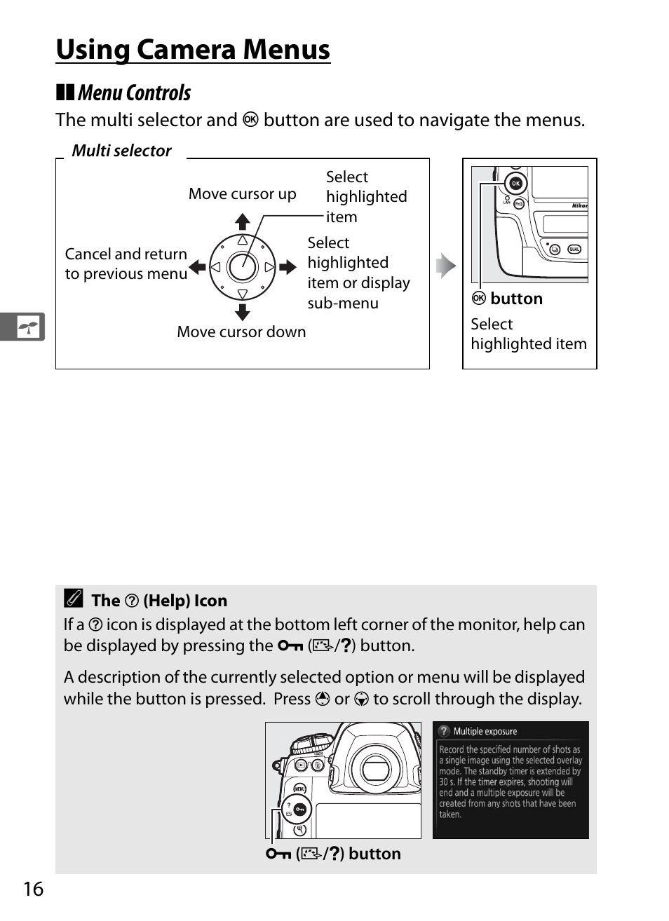 Using camera menus, Menu controls | Nikon D5 User Manual | Page 38 / 424