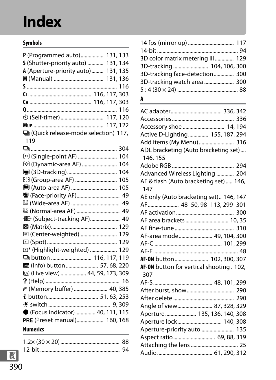 Index | Nikon D5 User Manual | Page 412 / 424