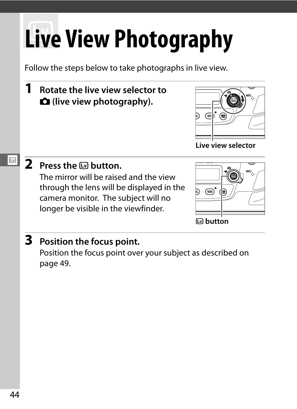 Live view photography | Nikon D5 User Manual | Page 66 / 424