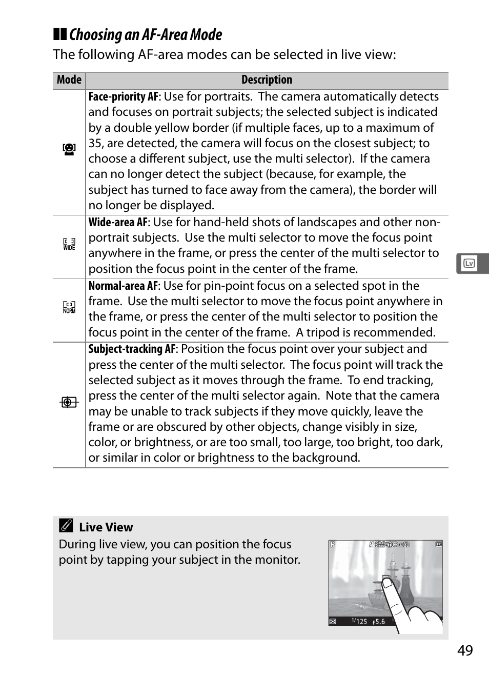 Choosing an af-area mode | Nikon D5 User Manual | Page 71 / 424