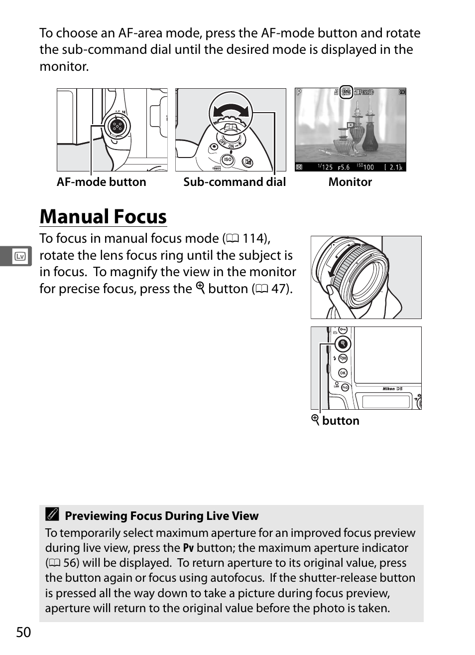 Manual focus | Nikon D5 User Manual | Page 72 / 424