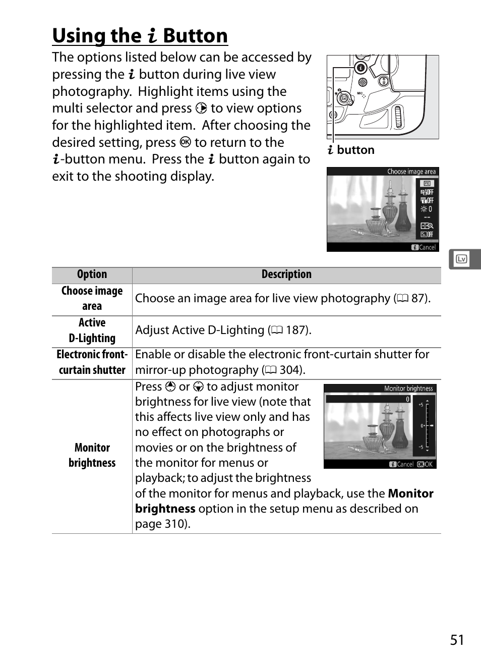Using the i button | Nikon D5 User Manual | Page 73 / 424