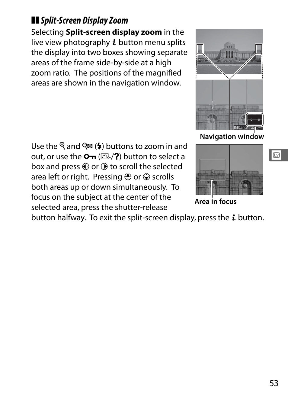 Split-screen display zoom | Nikon D5 User Manual | Page 75 / 424