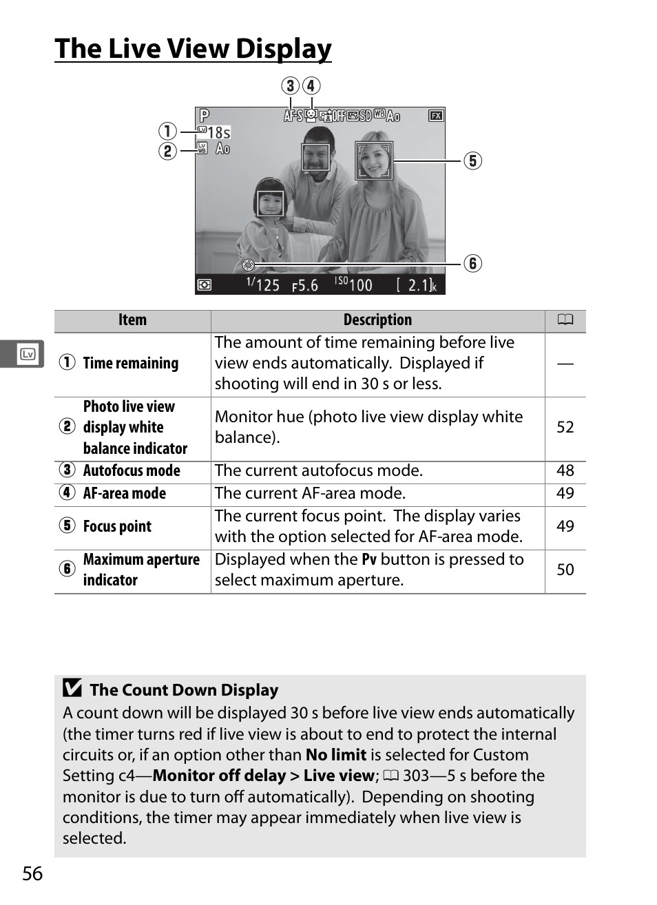 The live view display | Nikon D5 User Manual | Page 78 / 424