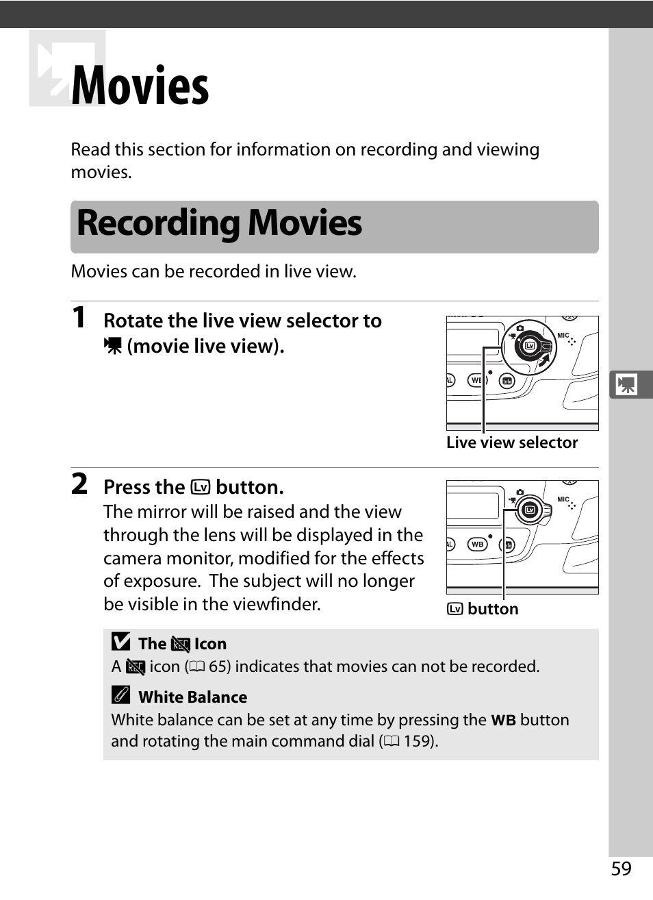 Movies, Recording movies | Nikon D5 User Manual | Page 81 / 424