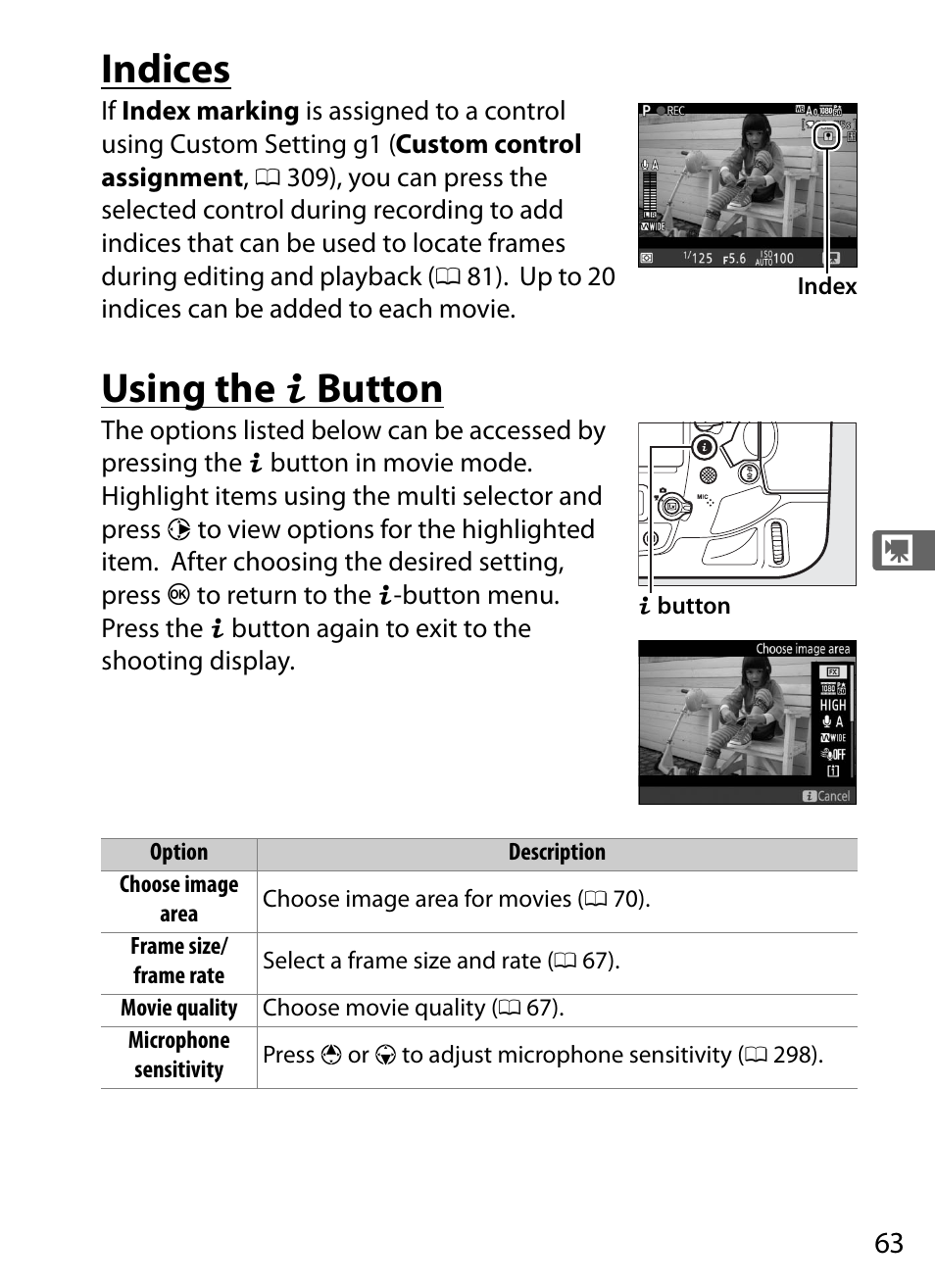 Indices, Using the i button | Nikon D5 User Manual | Page 85 / 424