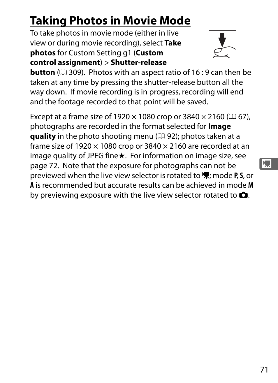 Taking photos in movie mode | Nikon D5 User Manual | Page 93 / 424