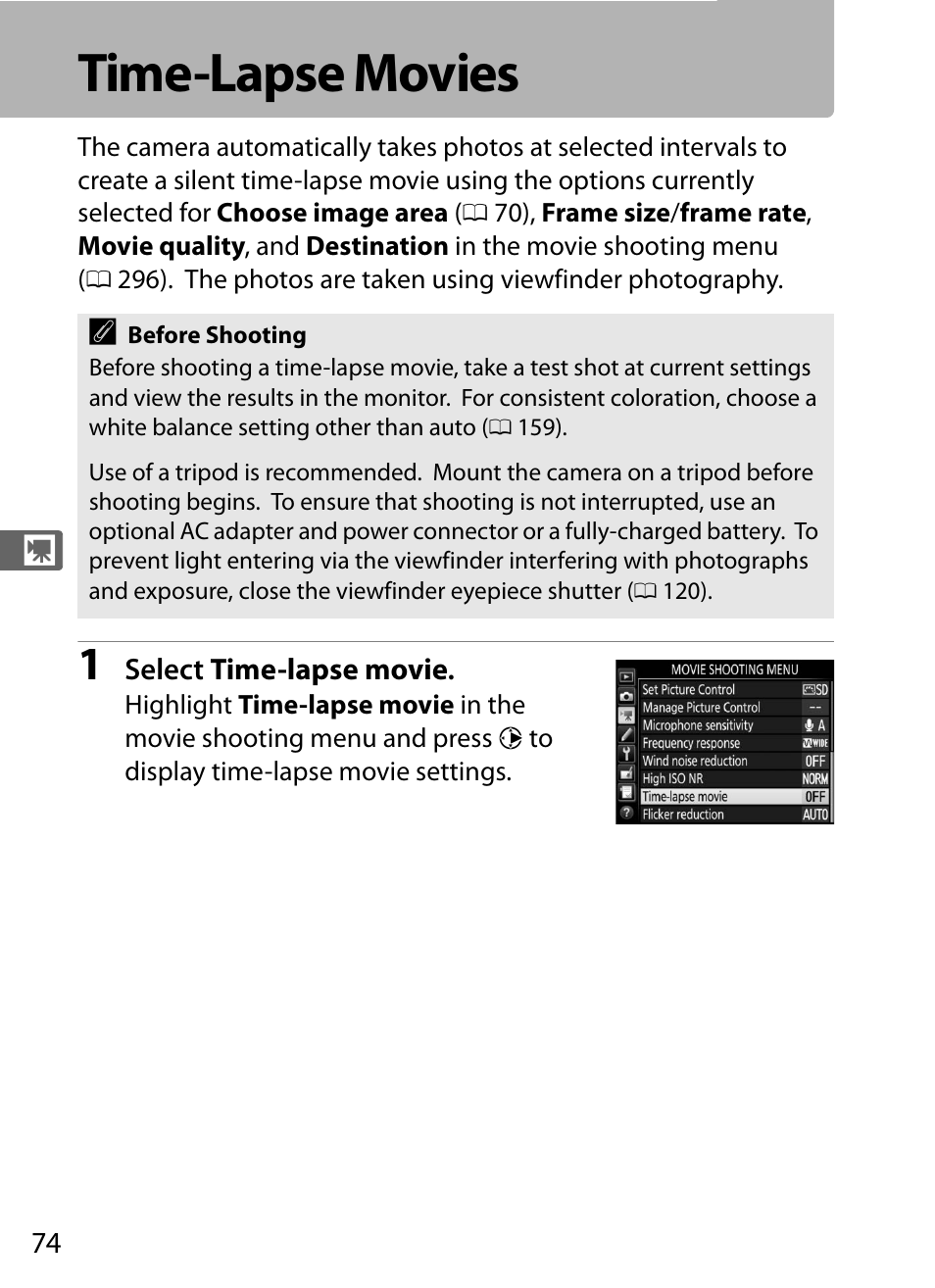 Time-lapse movies | Nikon D5 User Manual | Page 96 / 424