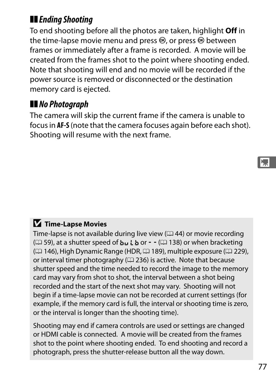 Ending shooting, No photograph | Nikon D5 User Manual | Page 99 / 424