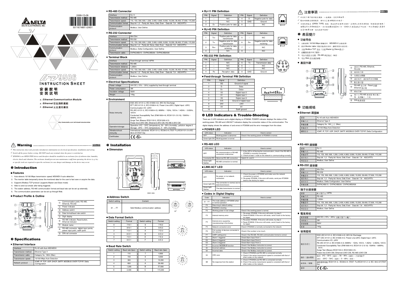 Delta Electronics Network Device IFD9506 User Manual | 2 pages