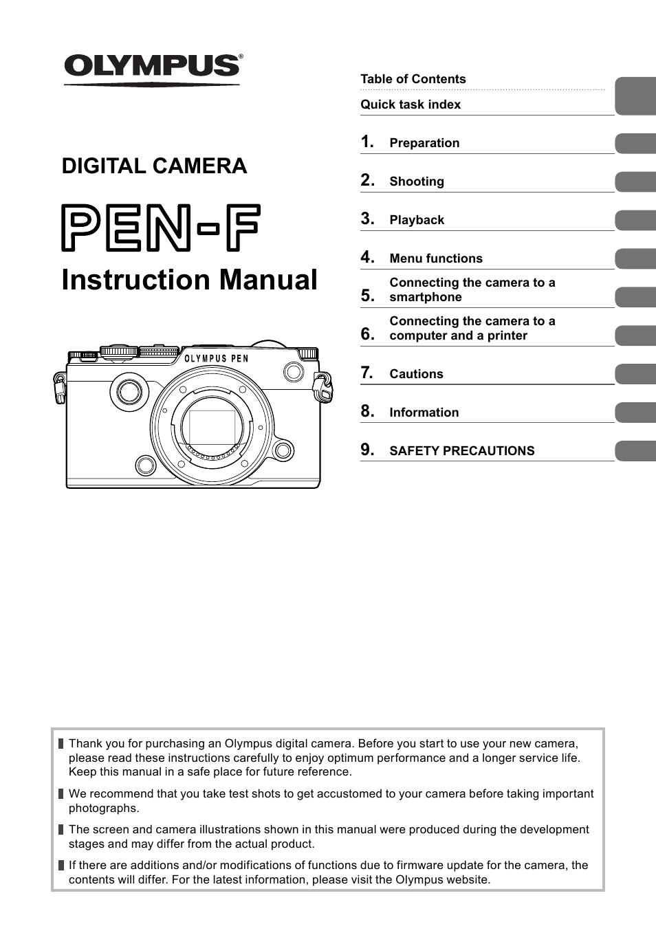 Olympus PEN-F Pancake Zoom 14-42mm Kit User Manual | 184 pages