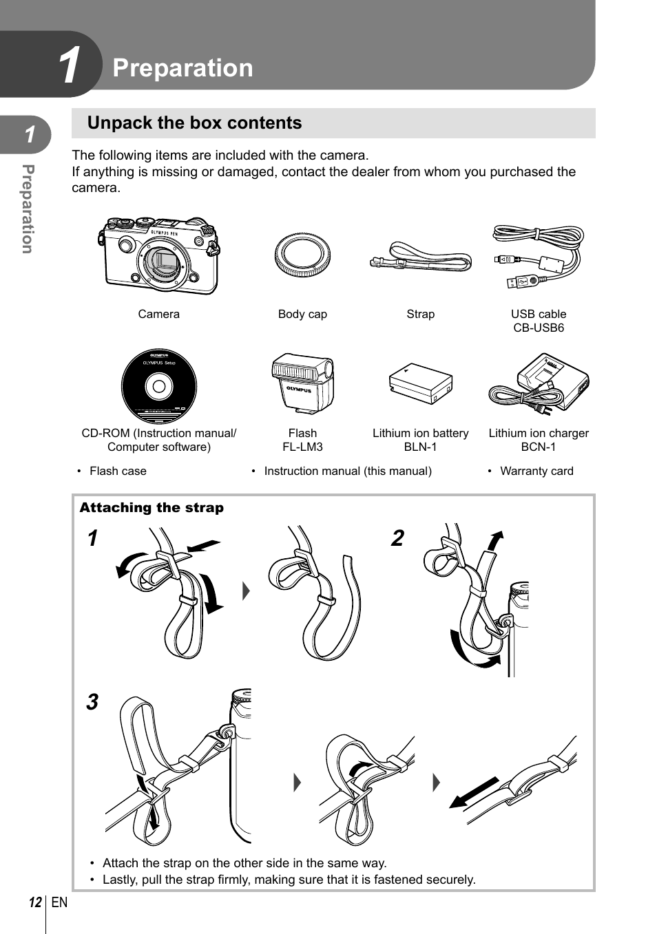 Preparation | Olympus PEN-F Pancake Zoom 14-42mm Kit User Manual | Page 12 / 184