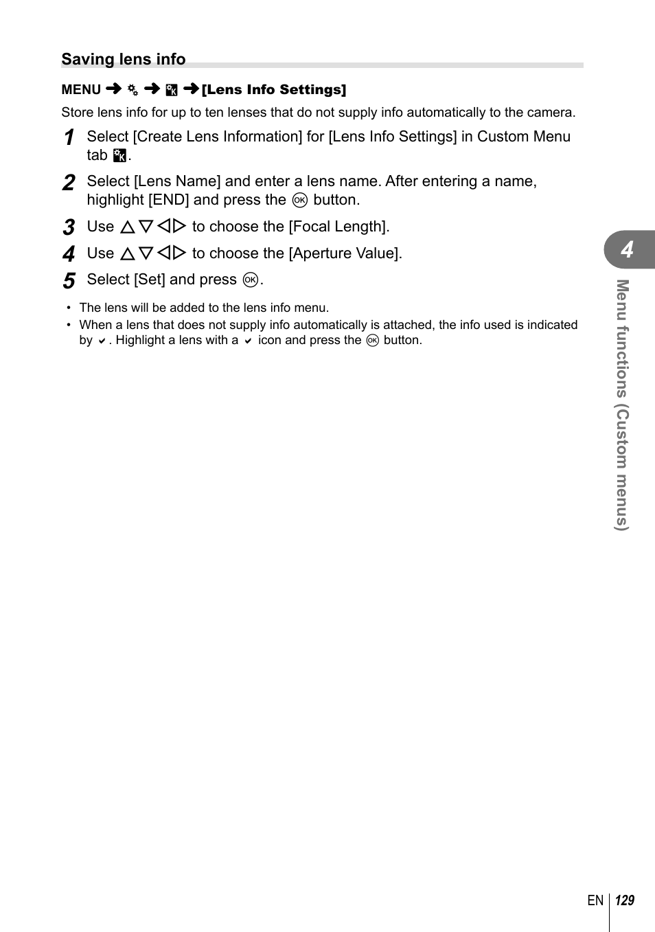 Olympus PEN-F Pancake Zoom 14-42mm Kit User Manual | Page 129 / 184