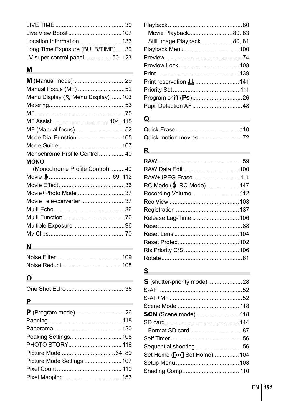 Olympus PEN-F Pancake Zoom 14-42mm Kit User Manual | Page 181 / 184