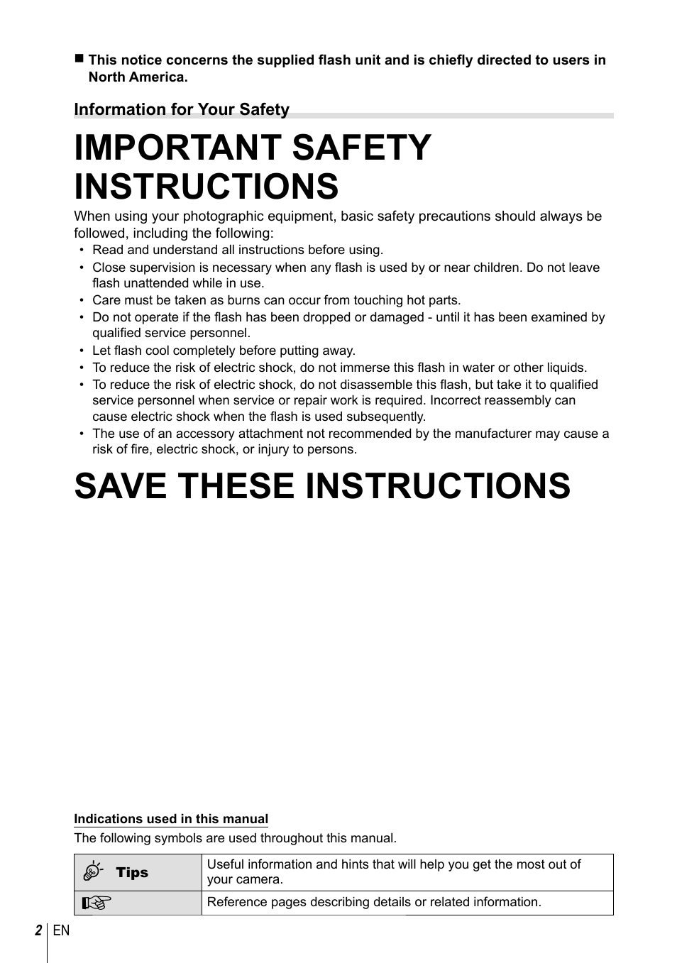 Important safety instructions, Save these instructions | Olympus PEN-F Pancake Zoom 14-42mm Kit User Manual | Page 2 / 184