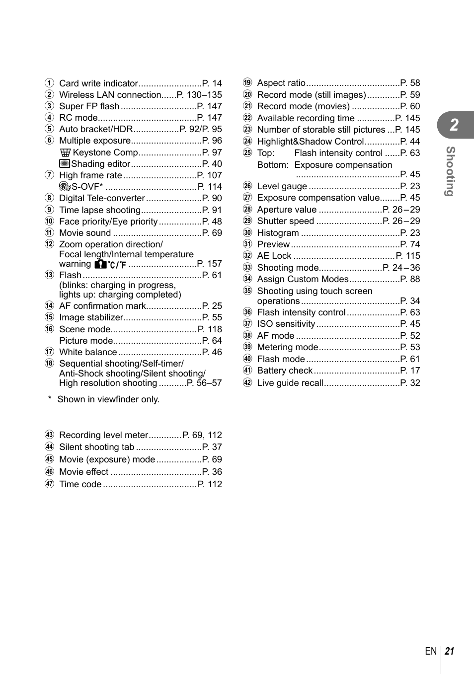 Shooting | Olympus PEN-F Pancake Zoom 14-42mm Kit User Manual | Page 21 / 184