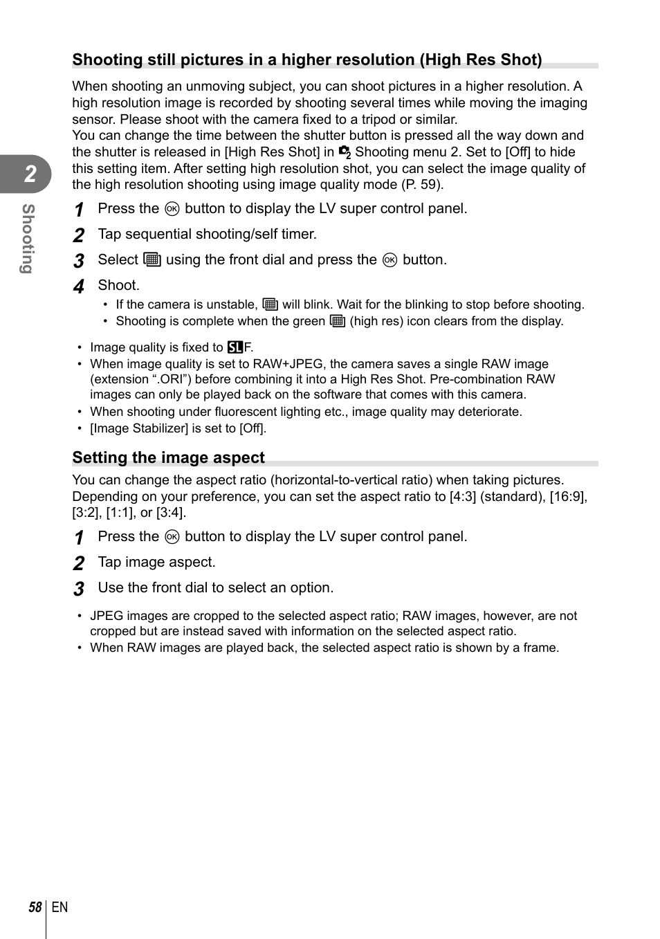 Olympus PEN-F Pancake Zoom 14-42mm Kit User Manual | Page 58 / 184