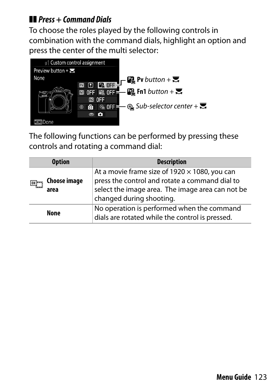 Press + command dials | Nikon D500 User Manual | Page 123 / 207