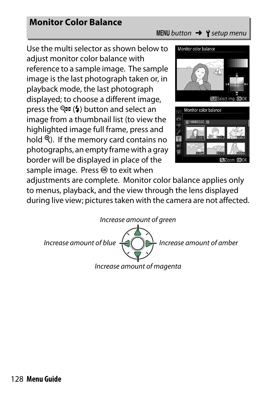 Monitor color balance | Nikon D500 User Manual | Page 128 / 207