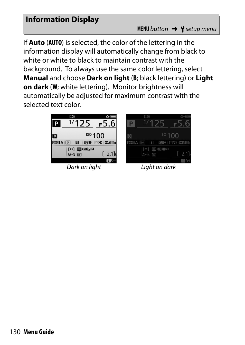 Information display | Nikon D500 User Manual | Page 130 / 207