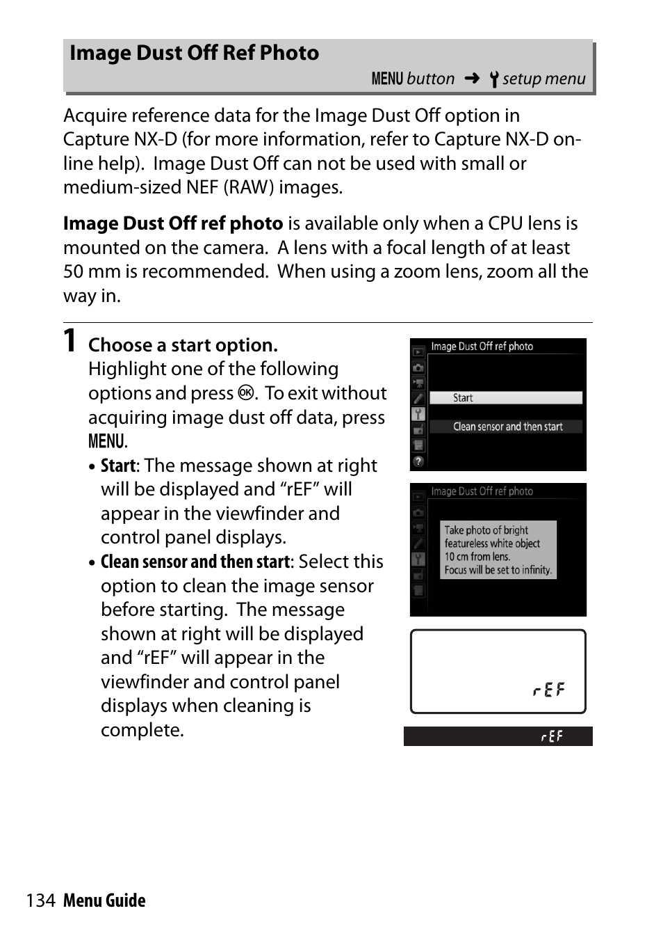 Image dust off ref photo | Nikon D500 User Manual | Page 134 / 207