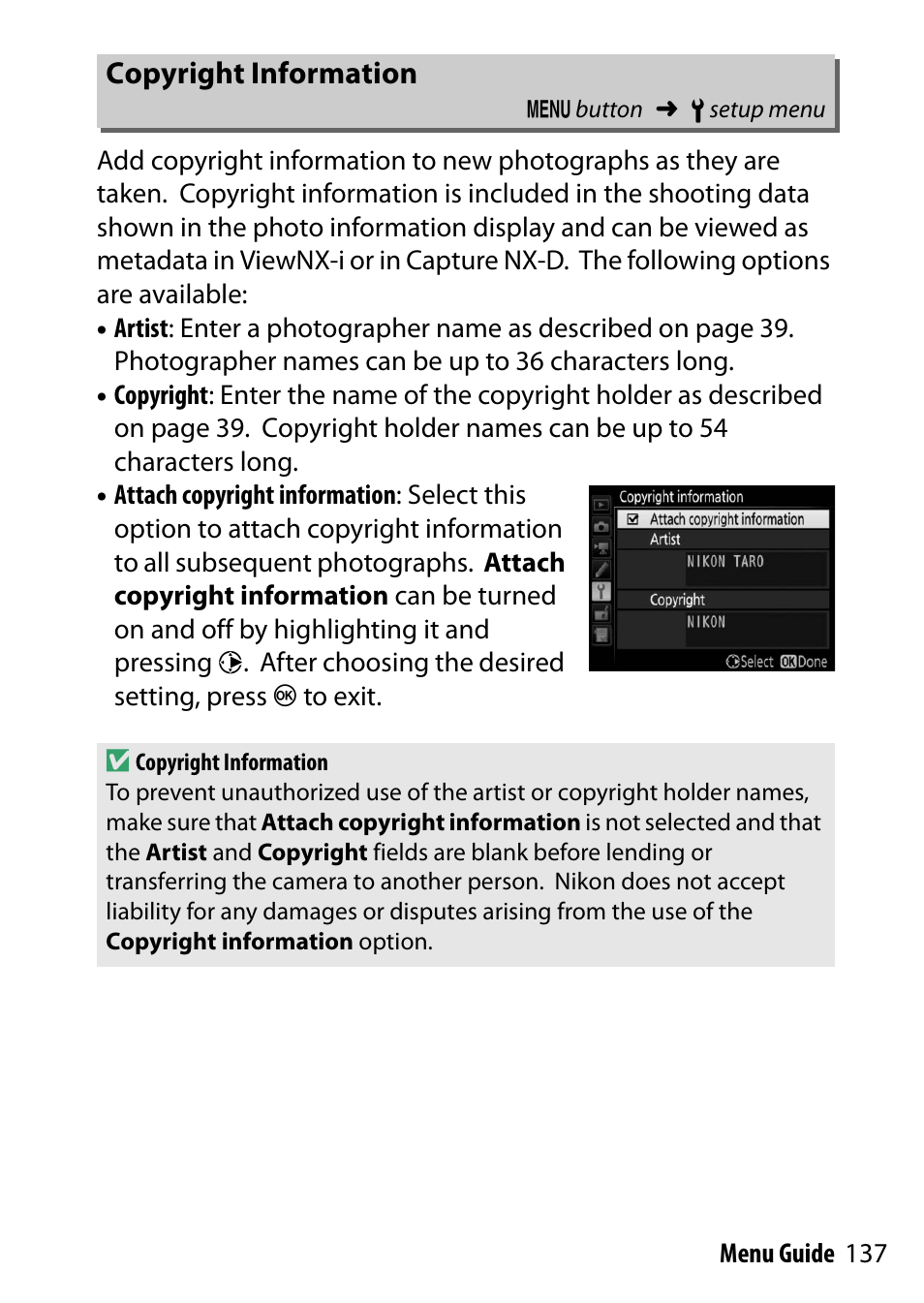 Copyright information | Nikon D500 User Manual | Page 137 / 207