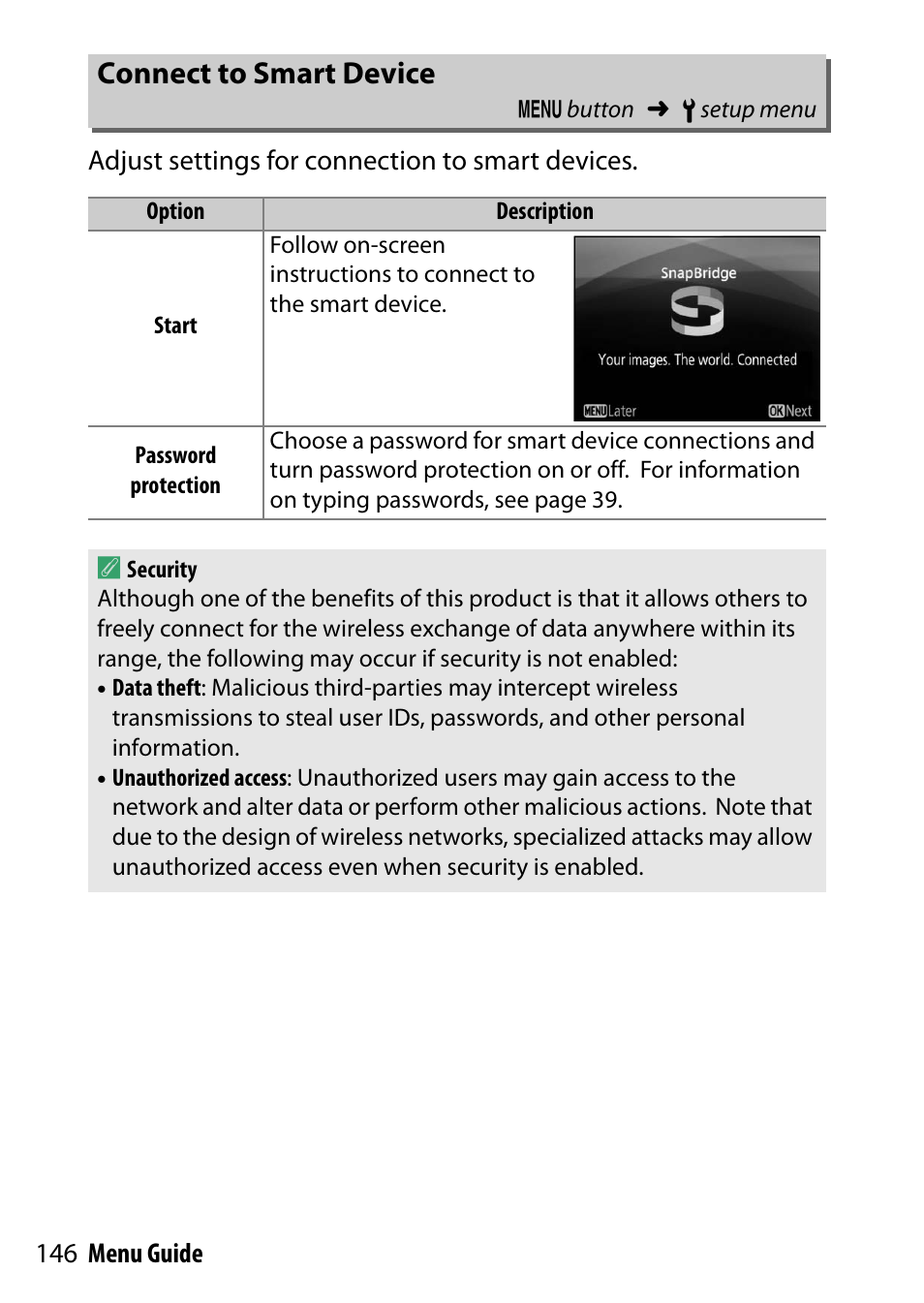 Connect to smart device | Nikon D500 User Manual | Page 146 / 207