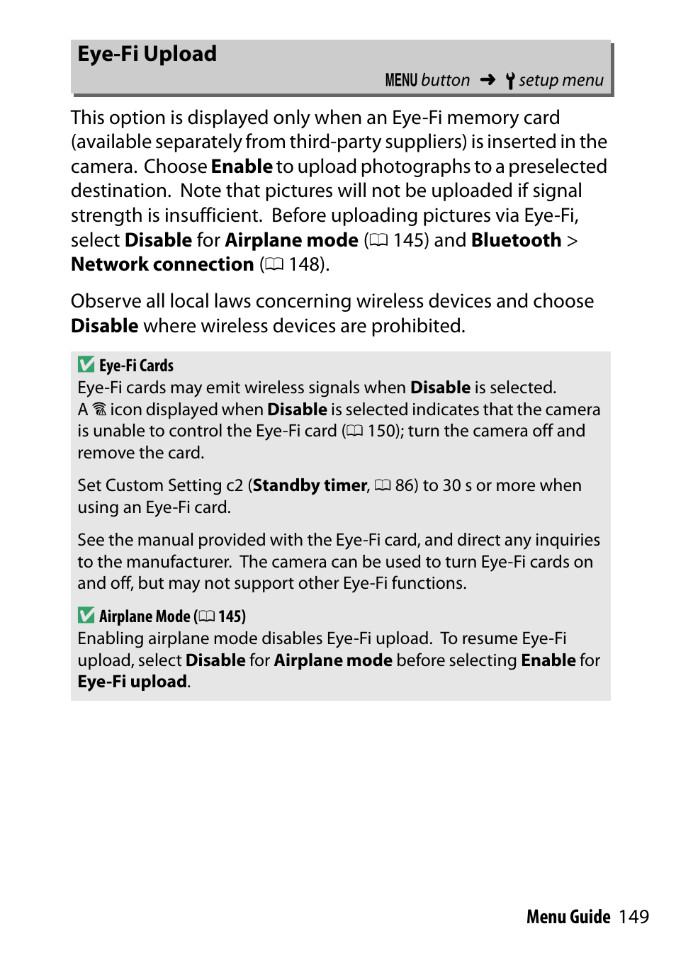 Eye-fi upload, Fi upload | Nikon D500 User Manual | Page 149 / 207