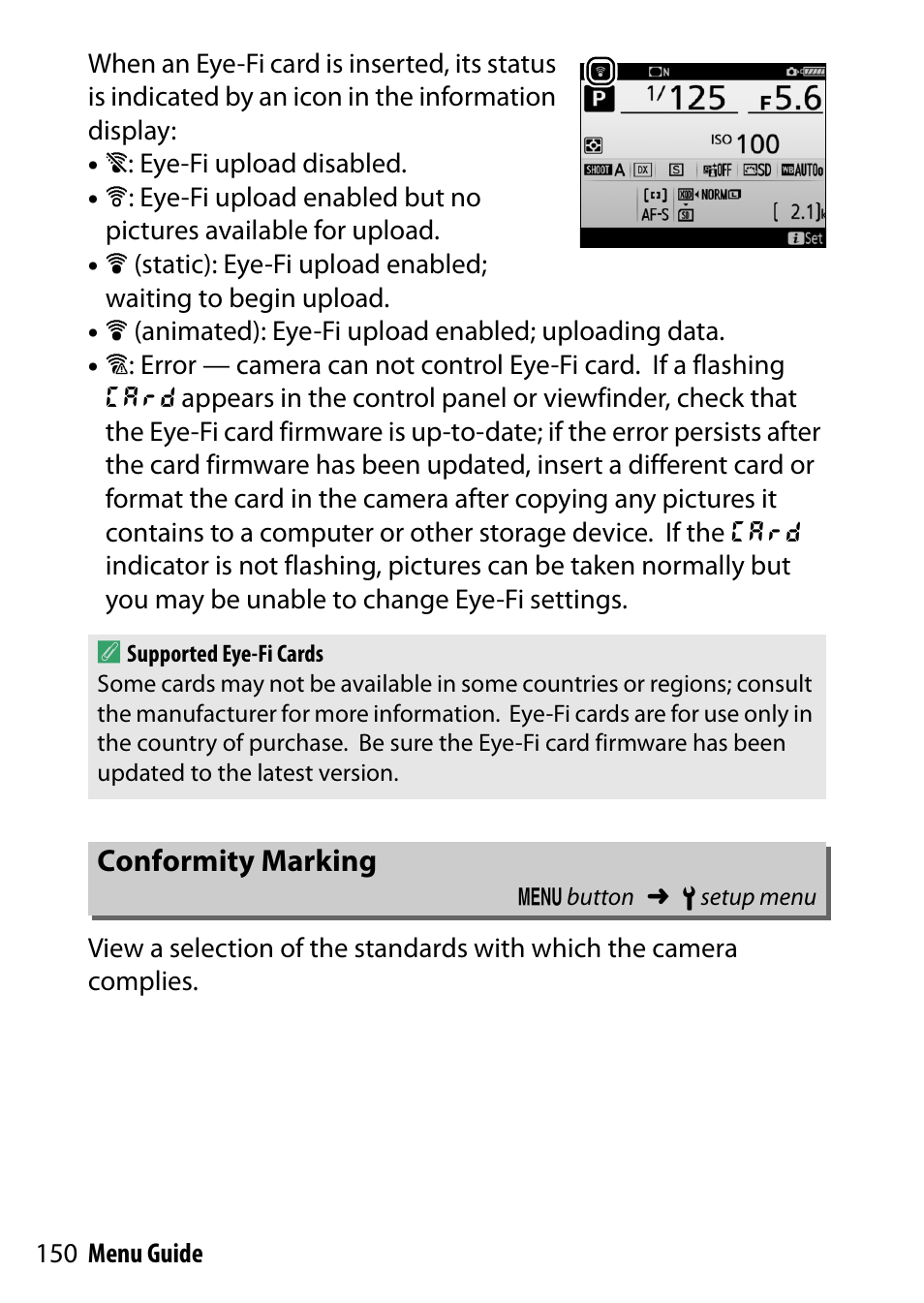 Conformity marking, 0 150); tu | Nikon D500 User Manual | Page 150 / 207