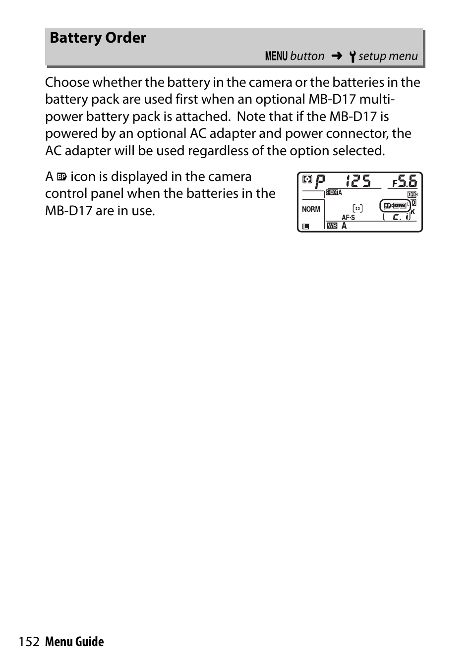 Battery order | Nikon D500 User Manual | Page 152 / 207