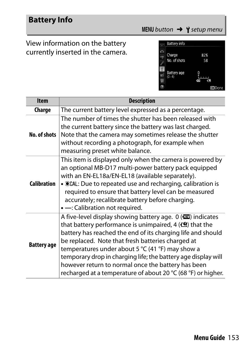 Battery info | Nikon D500 User Manual | Page 153 / 207