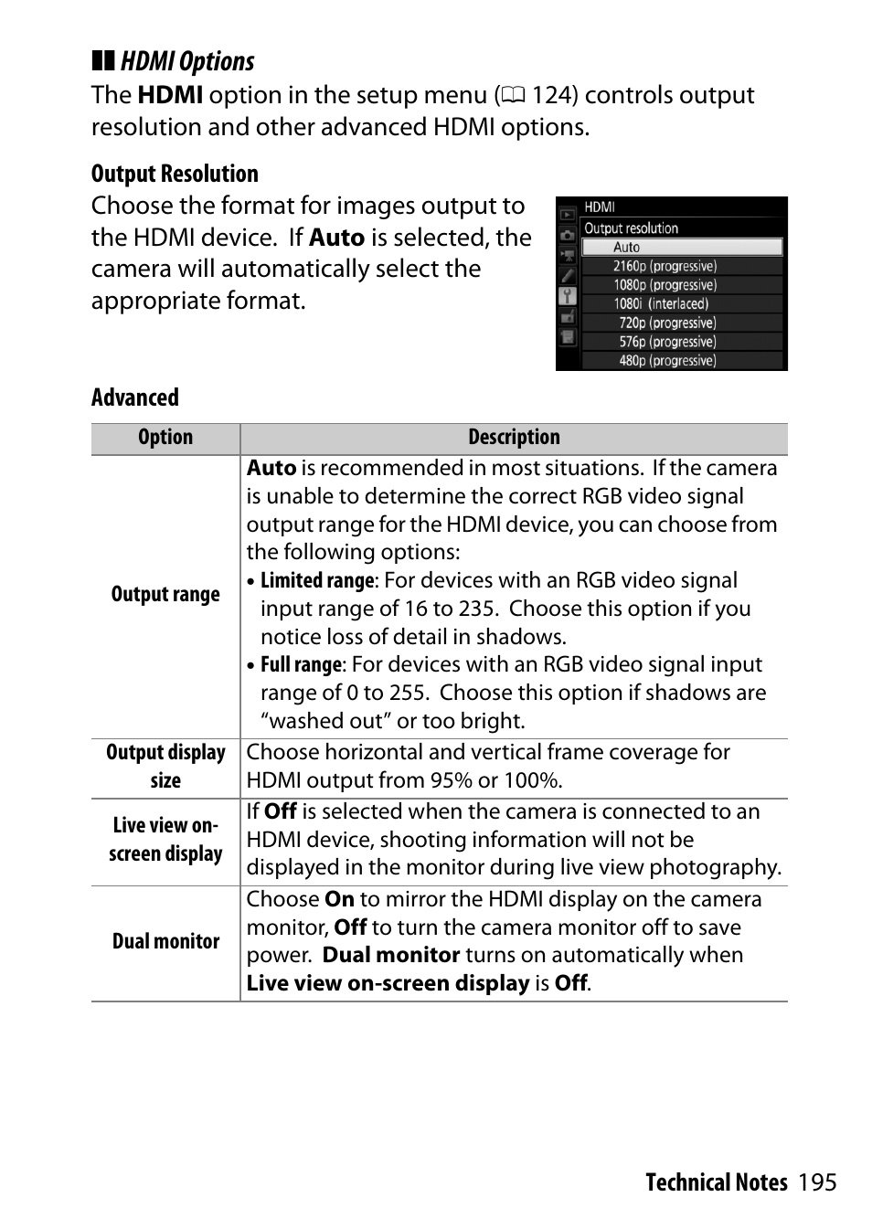 Hdmi options | Nikon D500 User Manual | Page 195 / 207