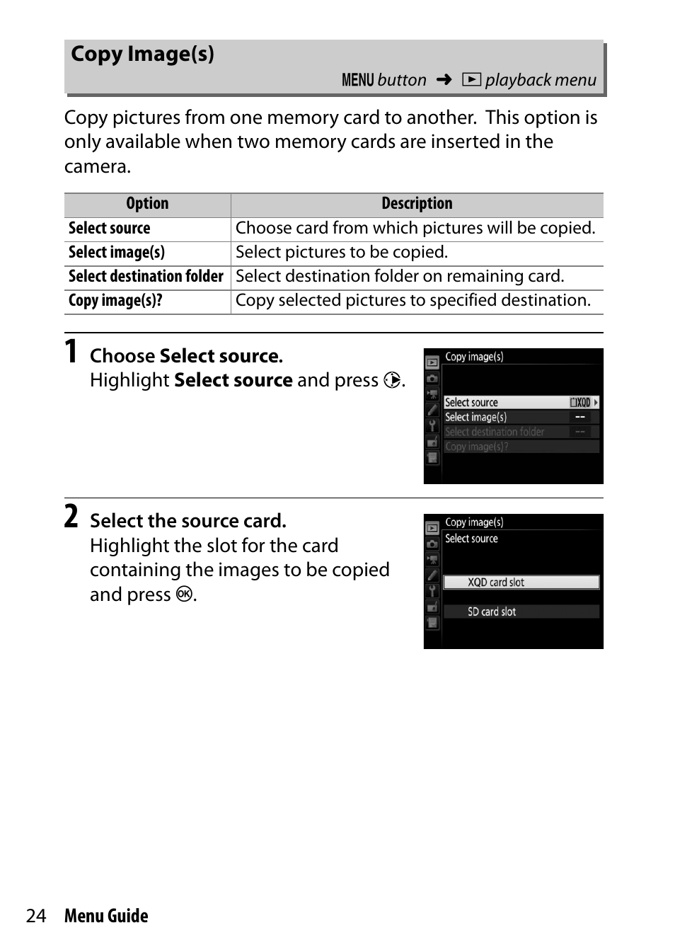 Copy image(s) | Nikon D500 User Manual | Page 24 / 207