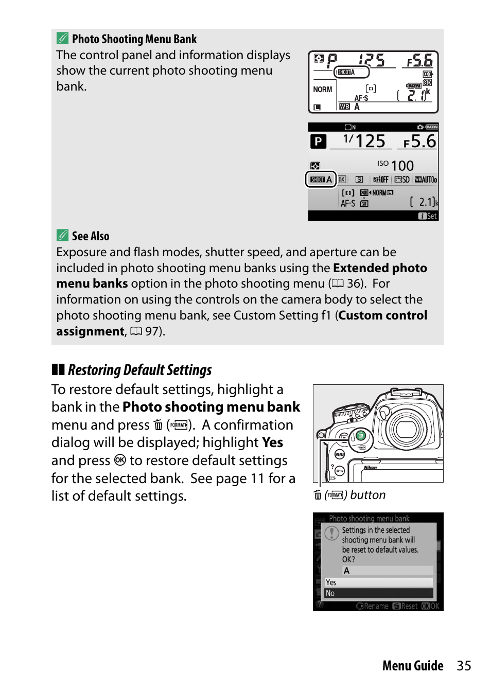 Restoring default settings | Nikon D500 User Manual | Page 35 / 207