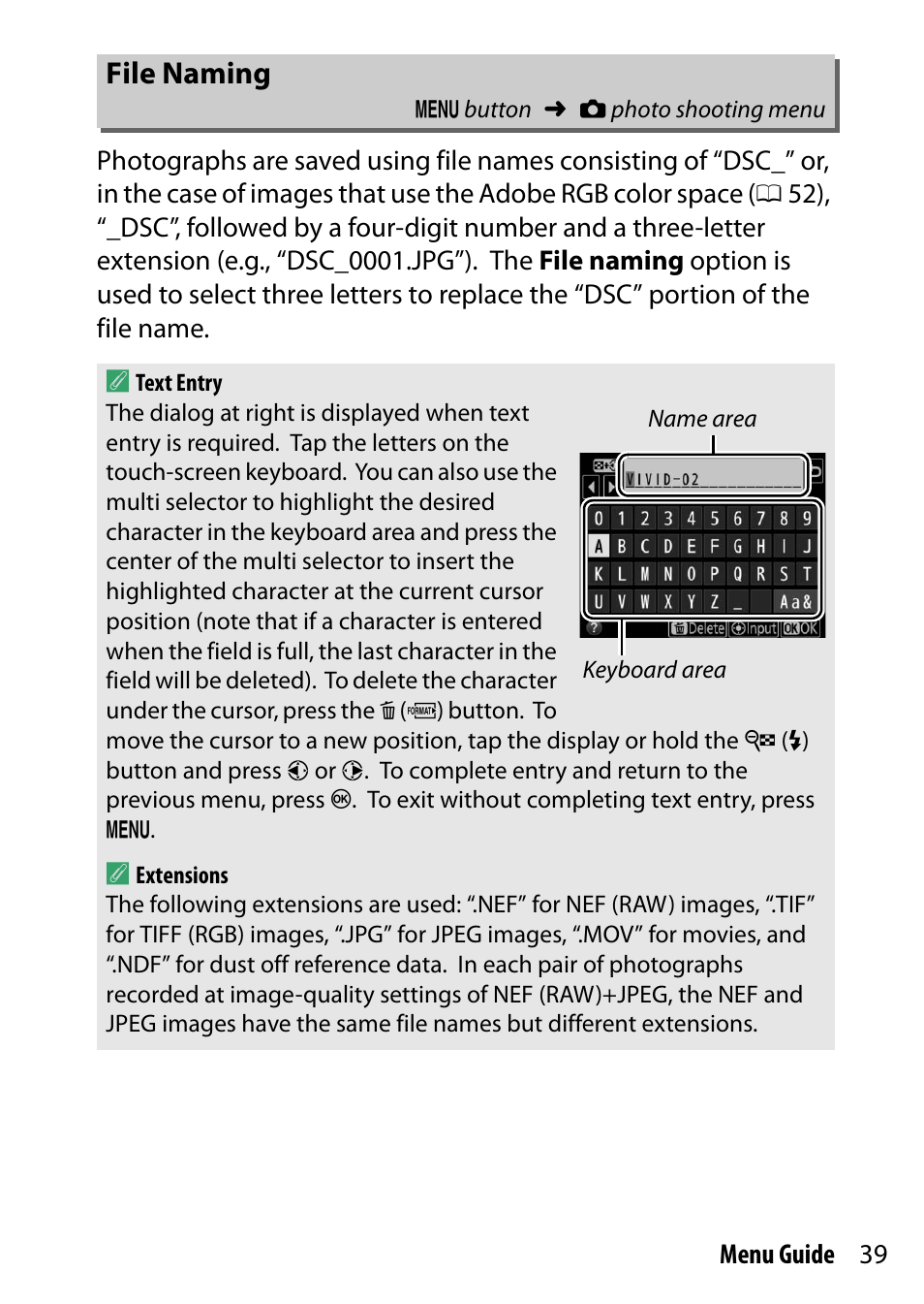 File naming | Nikon D500 User Manual | Page 39 / 207