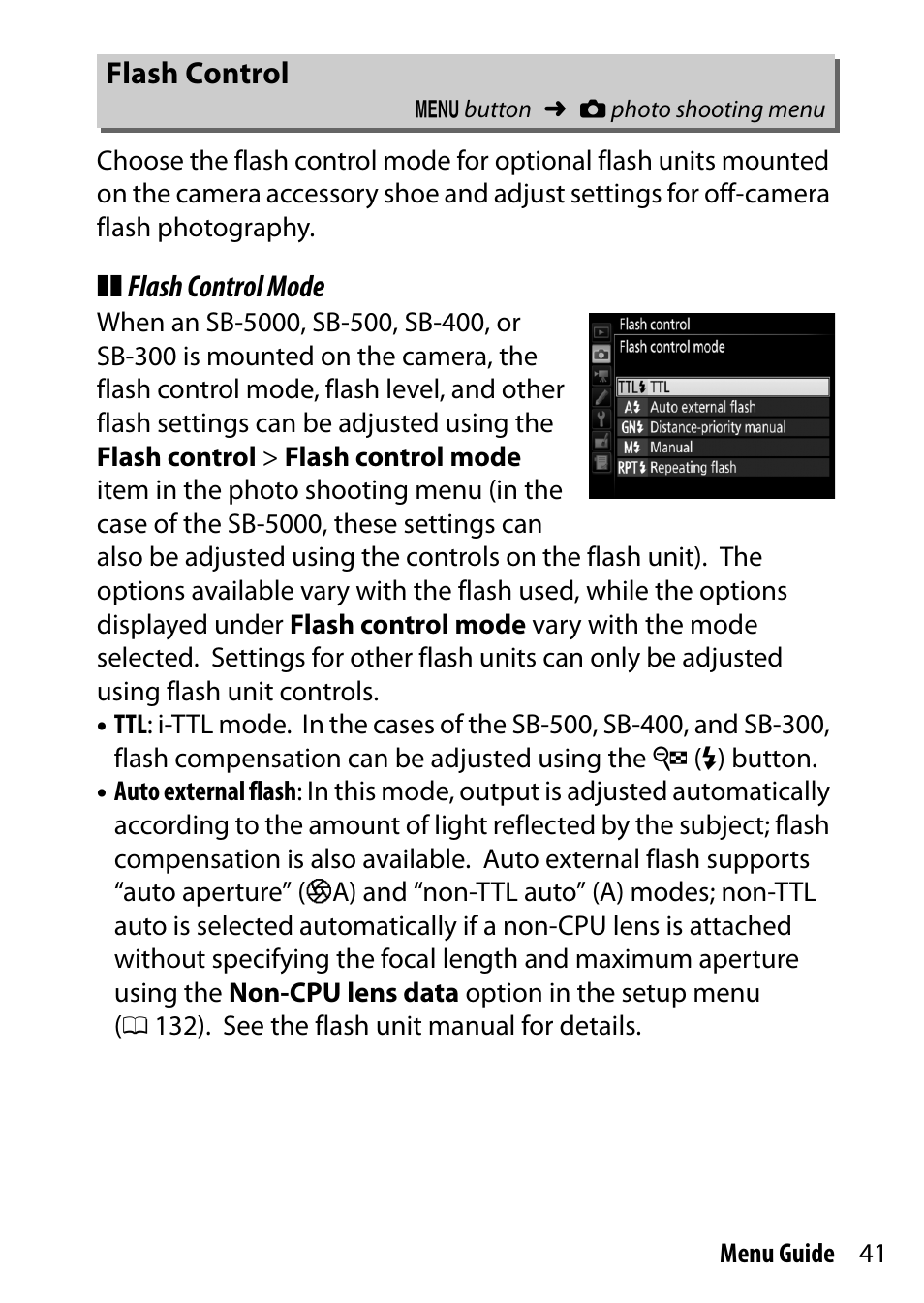 Flash control | Nikon D500 User Manual | Page 41 / 207