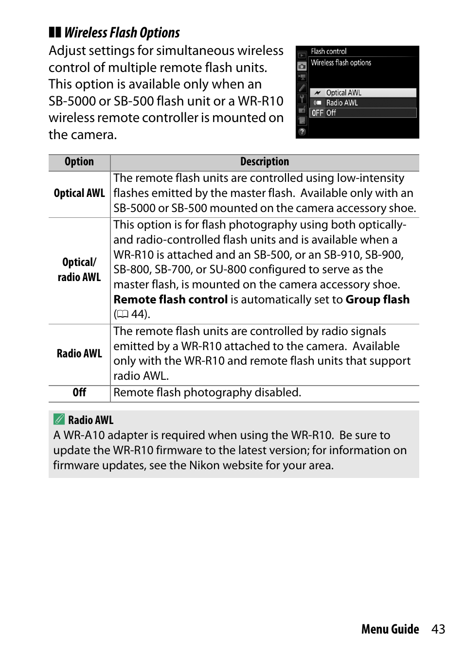 Wireless flash options | Nikon D500 User Manual | Page 43 / 207