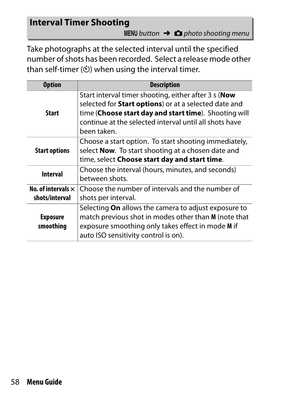 Interval timer shooting, Al timer shooting | Nikon D500 User Manual | Page 58 / 207