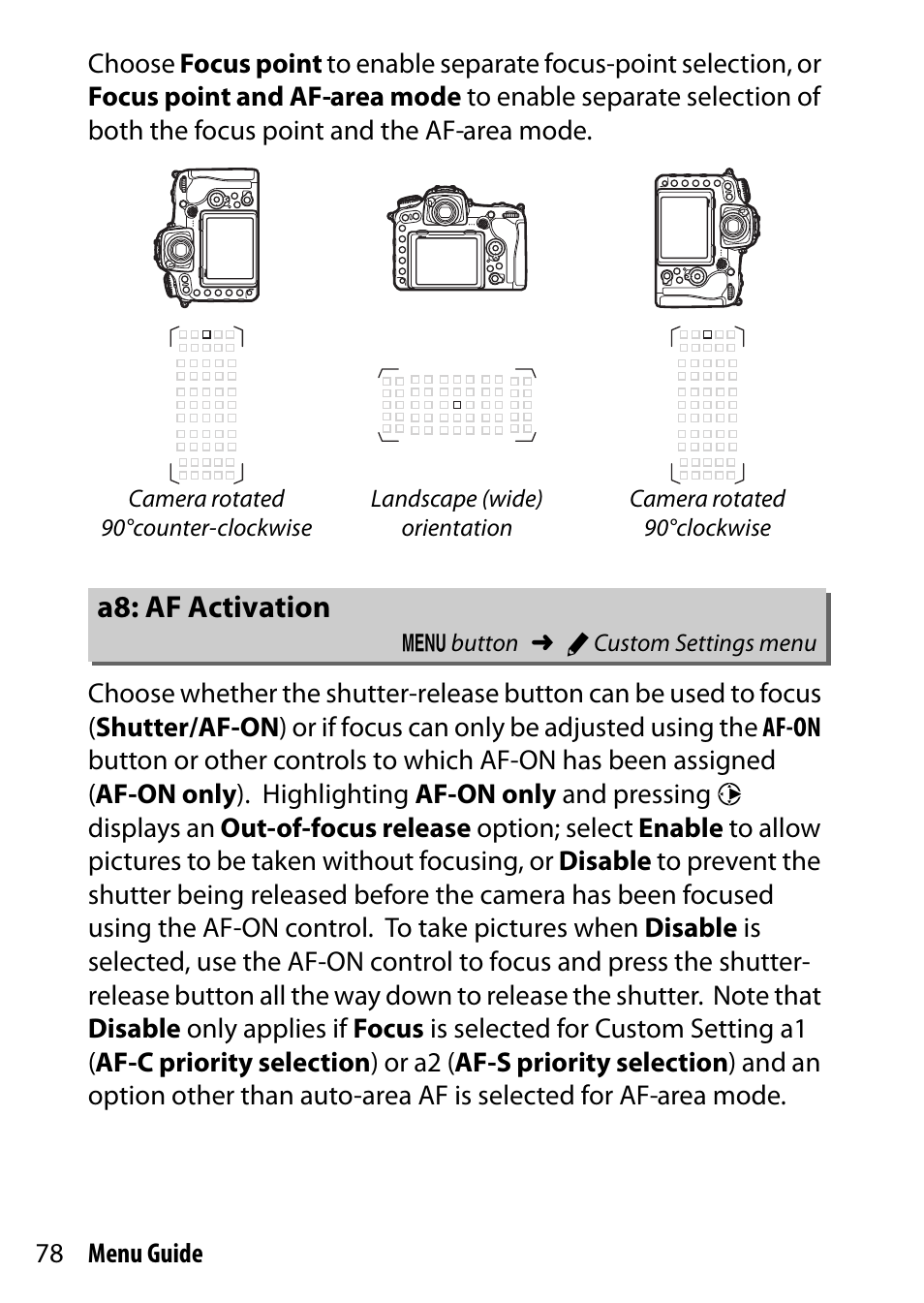 A8: af activation | Nikon D500 User Manual | Page 78 / 207