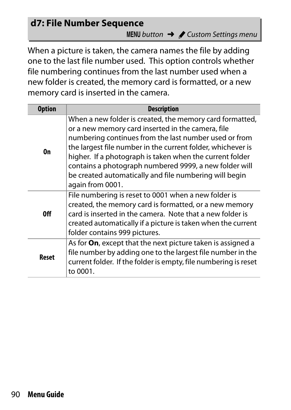 D7: file number sequence | Nikon D500 User Manual | Page 90 / 207