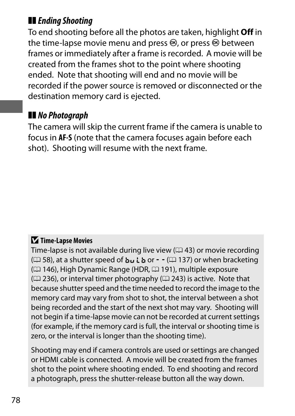 Ending shooting, No photograph | Nikon D500 User Manual | Page 104 / 432