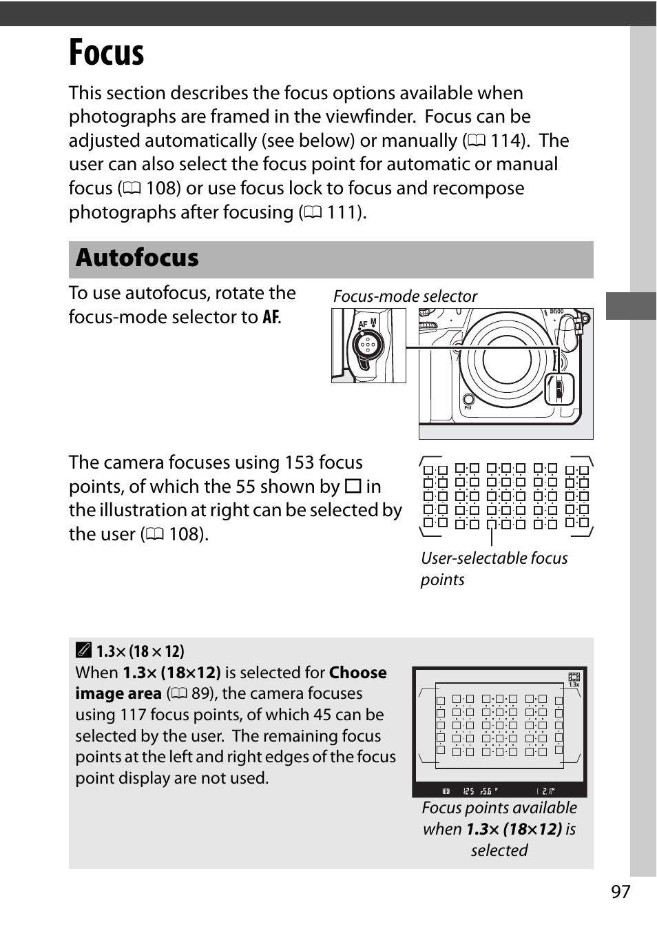Focus, Autofocus | Nikon D500 User Manual | Page 123 / 432